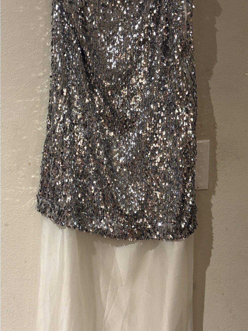 Gianni Bini Silver Sequin High-Low Dress with Cream Skirt